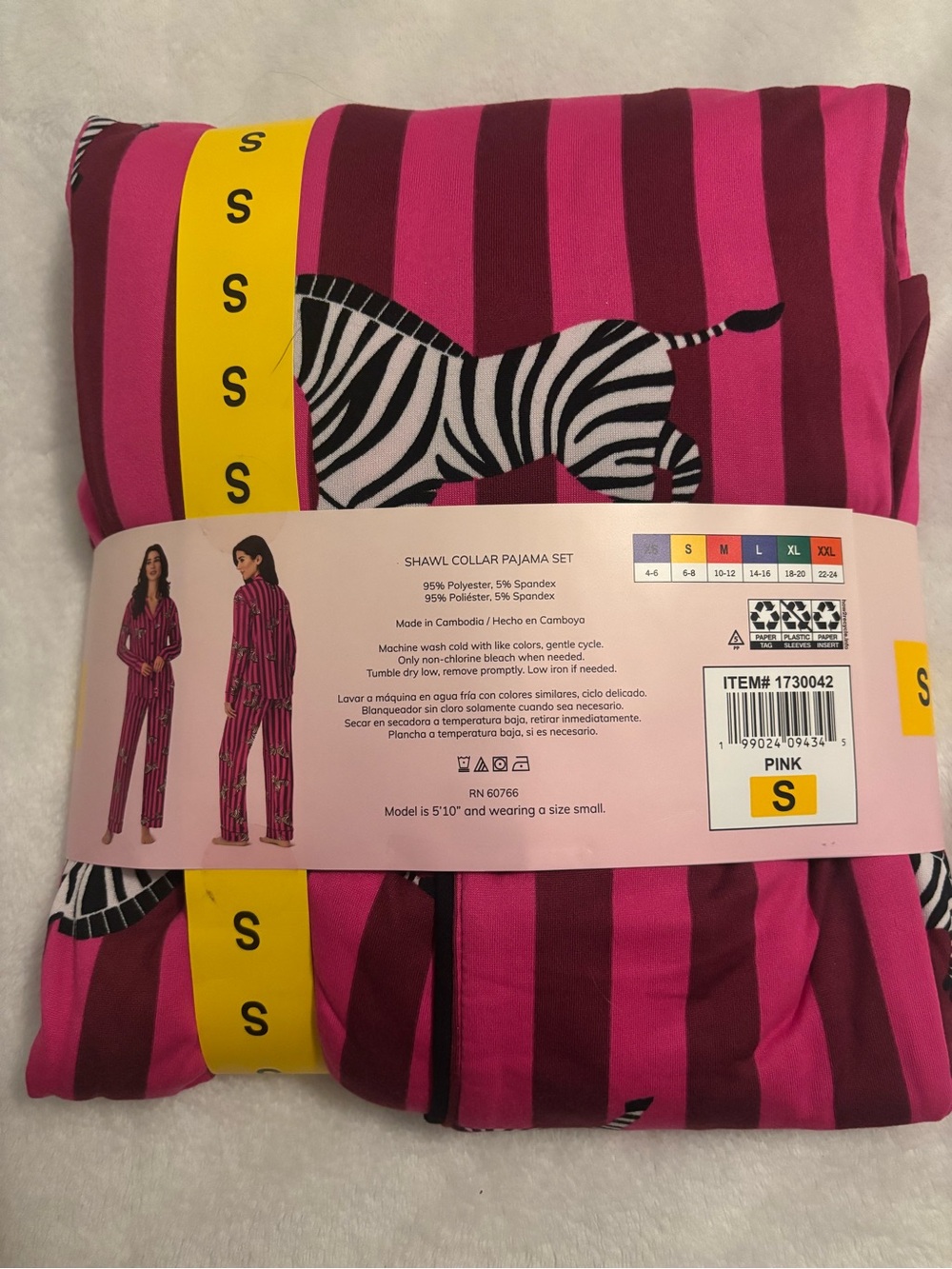 Women's Pink Zebra Stripe Long Sleeve Pajama Set - Picture 4 of 4